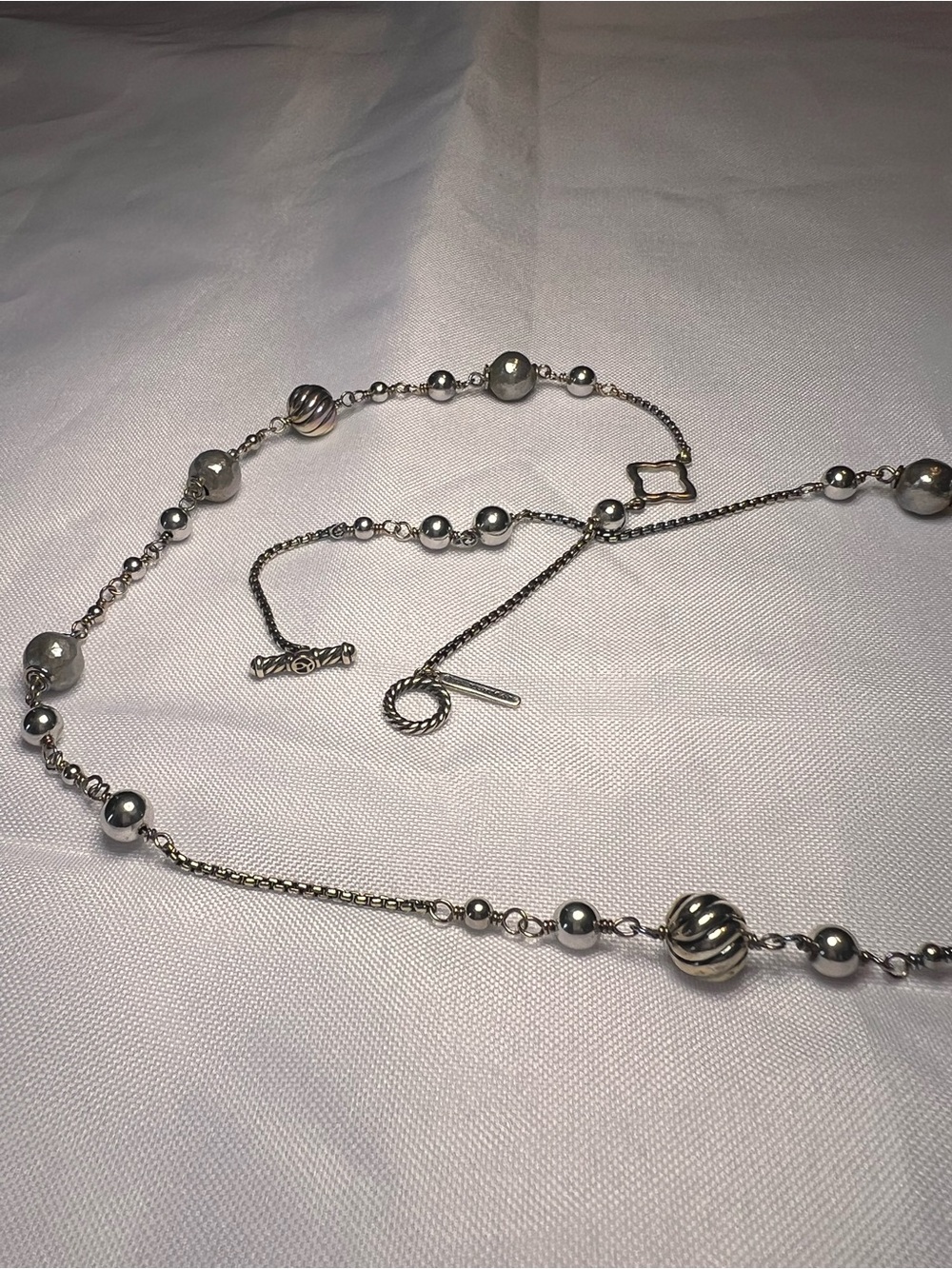 David Yurman Sterling Silver Quatrefoil Bead Necklace.